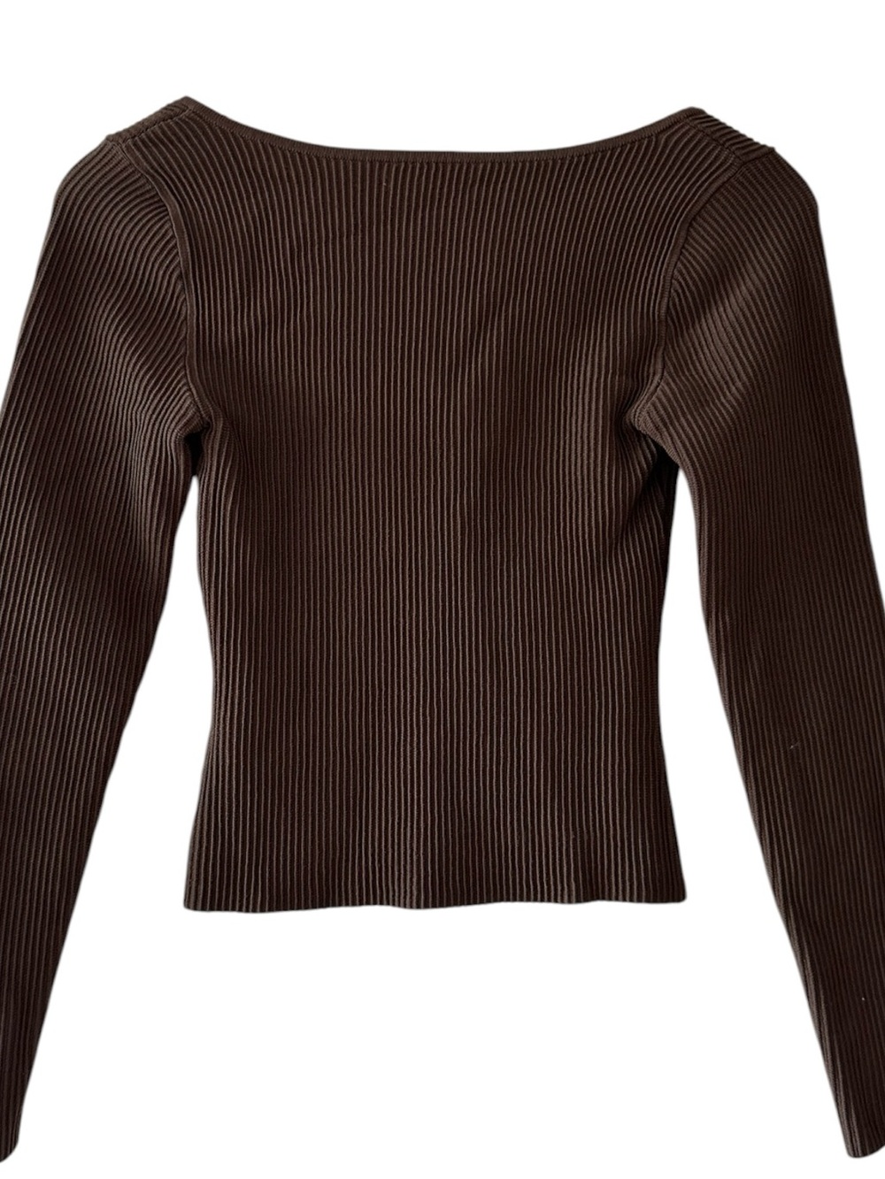 Babaton Aritzia XS Sculpt Knit Sweetheart Long Sleeve Top Brown Ribbed - Picture 7 of 10
